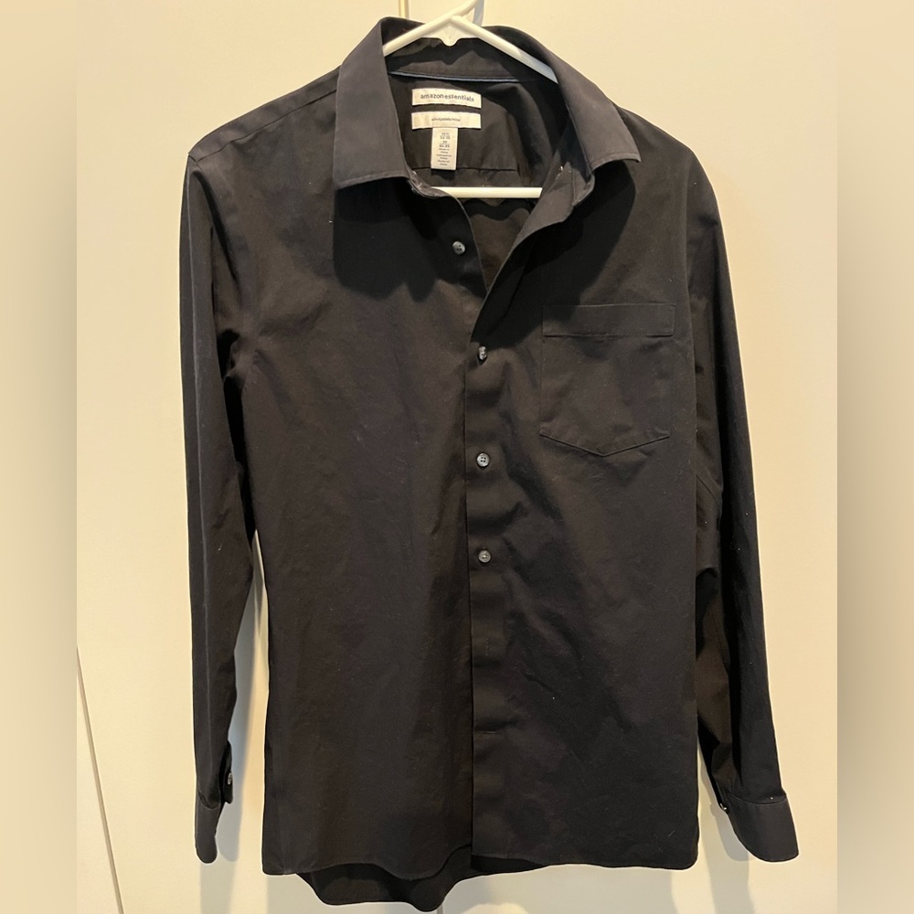 Amazon Essentials Black Button Up - Neck 15.5